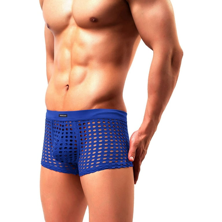 MIZOK Men's Breathable Mesh Underwear Sexy Boxer Briefs Trunks Royal Blue  XXL-2Pc 