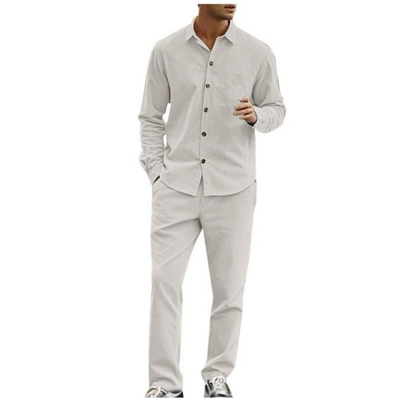 RUTAYY Men's Outfits Long Sleeve Solid Color Casual Shirts Tops Pants Indoor Outdoor Activities Chic Elegant Sets