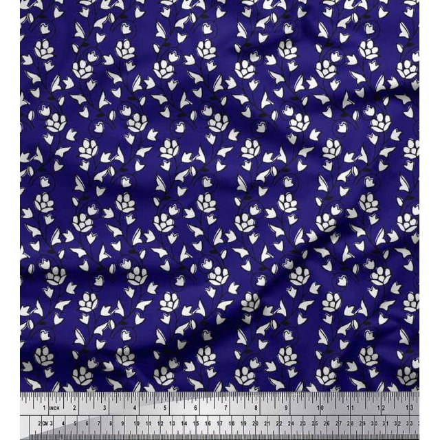 Soimoi Poly Georgette Fabric Leaves & Floral Block Print Fabric by The Yard 52 Inch Wide