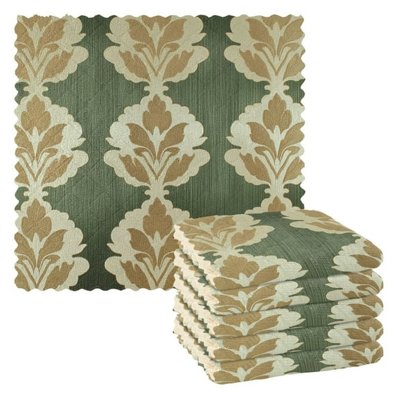 Green and Beige Flowers Print Kitchen Cloth Dish Towels for Drying Washing Absorbent Dish Rags 6 Pack