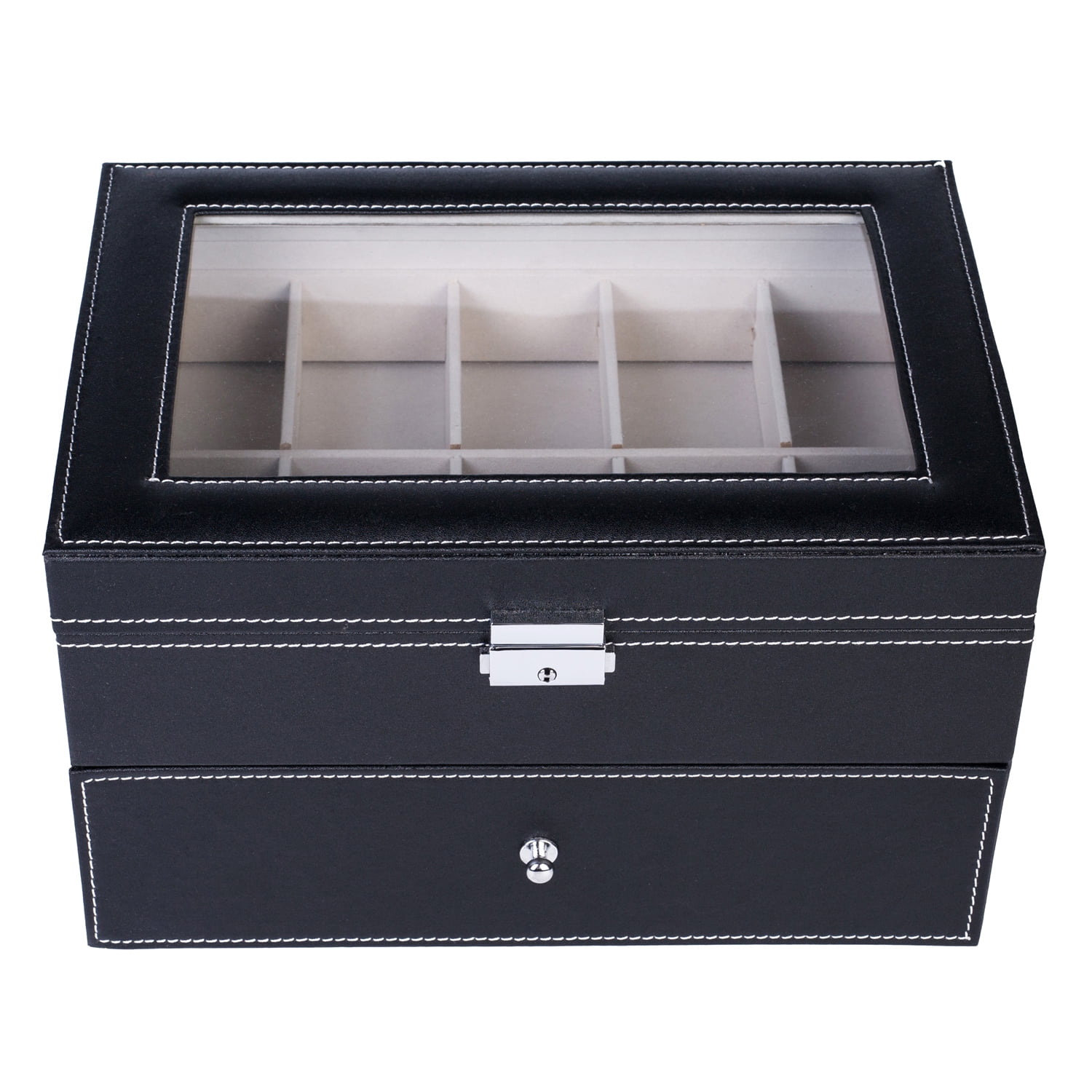 Kepooman 10 Slots Watch Box, Mens Watch Organizer with Lock and Keys, White