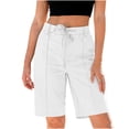 thumbnail image 4 of Bermuda Shorts for Women Trendy High Waist Knee Length Chino Long Shorts Drawstring Summer Casual Solid Color Short White, 4 of 7