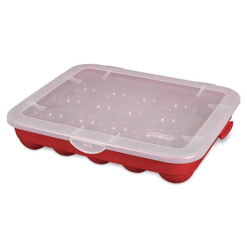 Sterilite 20 Compartment 3" Ornament Storage Case with Lid, Red