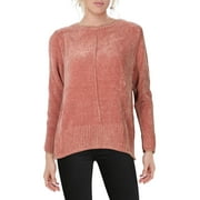 Style & Co. Womens Petites Cable Knit Ribbed Crewneck Sweater Purple PL