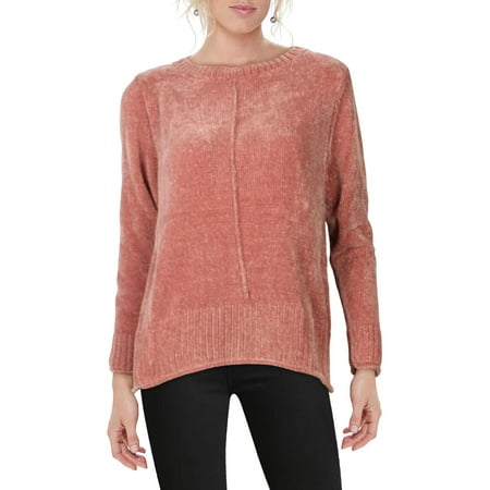 Style & Co. Womens Petites Cable Knit Ribbed Crewneck Sweater Purple PL