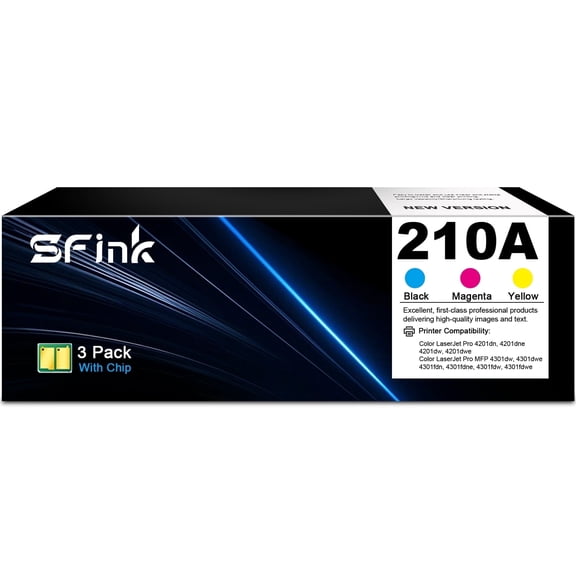 210A (3-Pack Cyan Magenta Yellow) Toner Cartridges Compatible for HP210A W2101A W2102A W2103A for LaserJet Color Pro 4201 4201dw 4201dn 4201dne MFP 4301 4301dw 4301fdn 4301fdw Printer