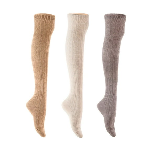 Lian LifeStyle Women's 3 Pair Adorable Comfortable Soft Thigh High Over Knee High Cotton Socks Size 6-9 L1024 Beige,Cream,Dark Grey