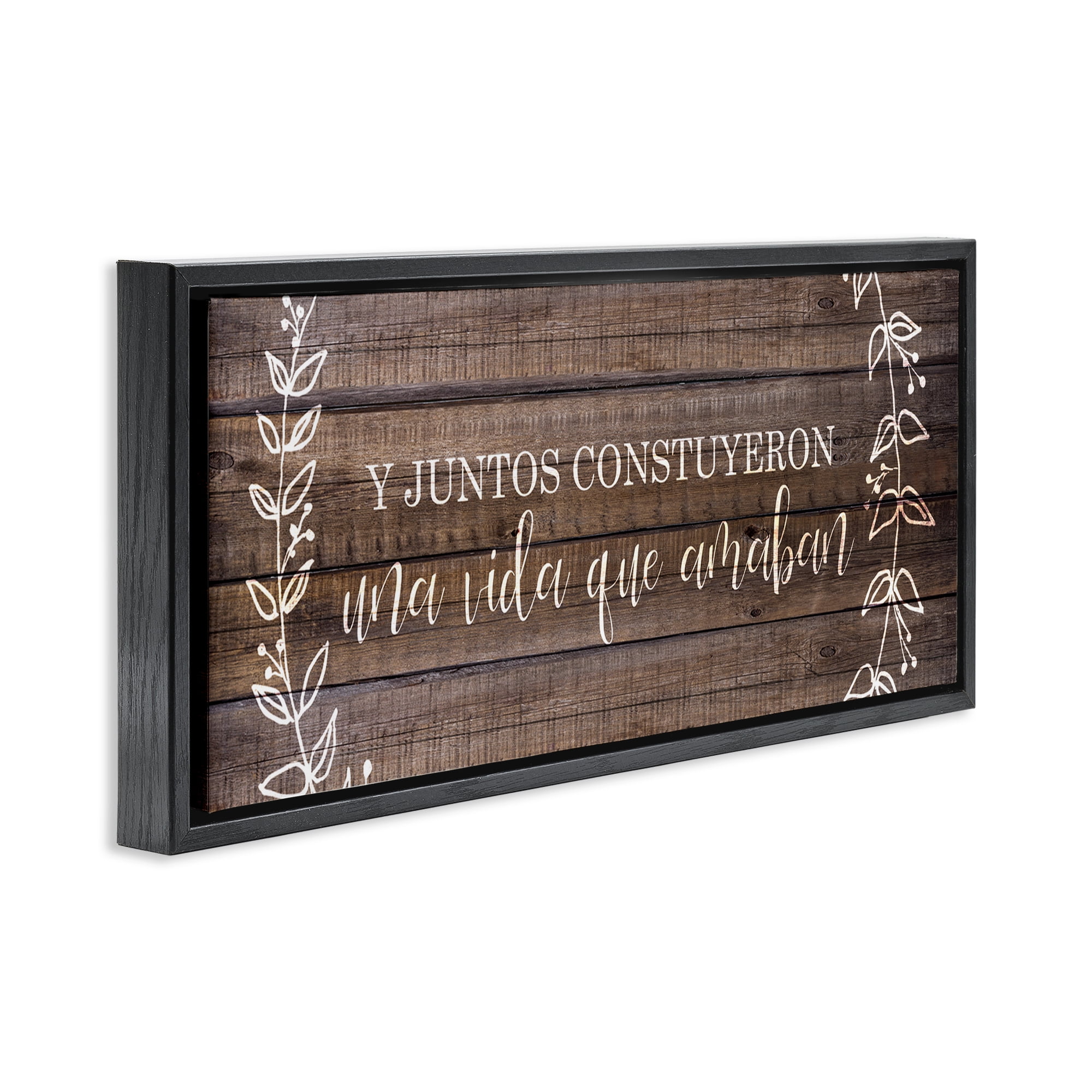 Stupell Industries Una Vida Construida en Amor Inspirational Quotes & Sayings Painting Black Floater Framed Art Print Wall Art, 25 x 11