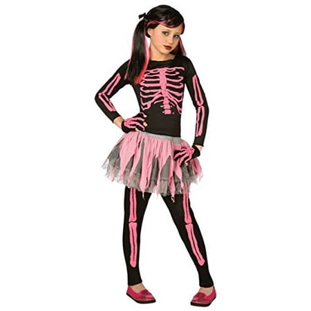 Girls Skeleton Punk Pink Kids Child Fancy Dress Party Halloween Costume, M (8-10)