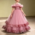 thumbnail image 2 of AHTJRT Tulle Dress for Girls Sparkly Princess Long Elegant Ball Gowns Birthday Wedding 3D Flower Print Pageant Gowns Pink 14-15 Years, 2 of 10