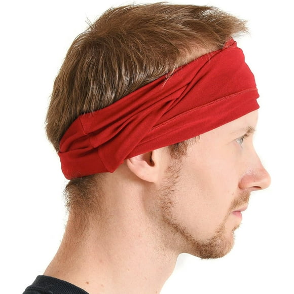 shiyou-Mens Elastic Running Bandana Headband - Womens Japanese Long Hair Dreads Head Wrap Red