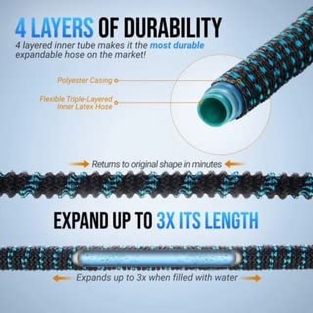 XpandaHose 75ft Expandable Garden Hose – Ultra-Strong 3750D, 4-Layer Latex Core, Brass 3/4" Connectors, 10-Pattern Nozzle & Storage Bag – Lightweight, Kink-Reducing, Leak-Resistant