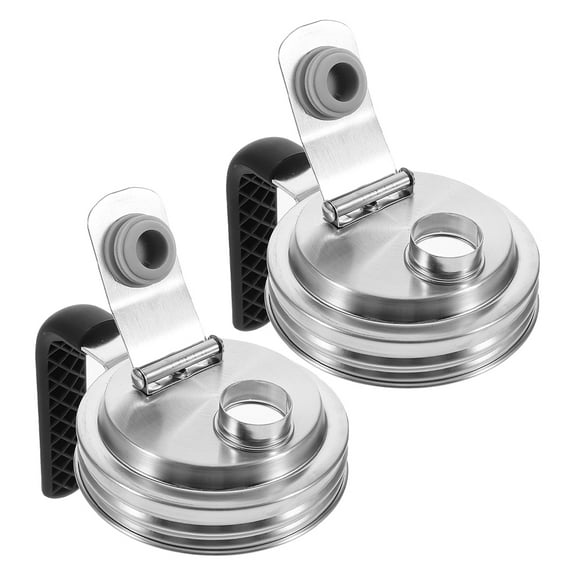 Hemoton Stainless Steel Mason Jar Lids with Airtight Seal for Easy Drinking and Food Storage Black 2pcs