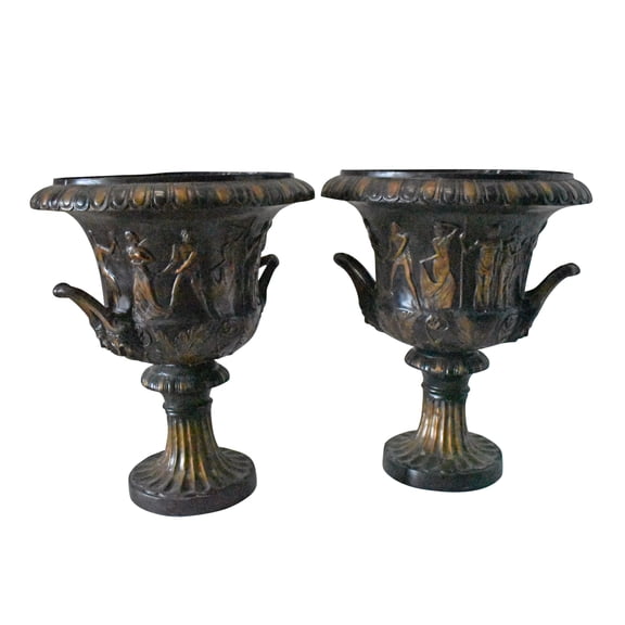 Pair of Beautiful Urns Bronze Statues - Size: 24"L x 24"W x 29"H.