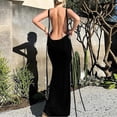 thumbnail image 4 of Wycnly Dresses for Women 2024 Sexy Spaghetti Strap Basic Bodycon Night Party Club Dresses Sleeveless One Line Neck Solid Summer Maxi Casual Dress Black S Clearance Clothes, 4 of 7
