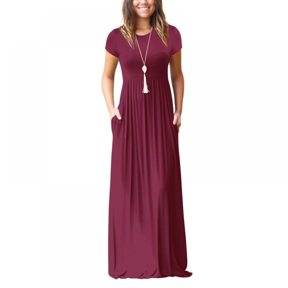 Women's Flowy Maxi Dresses Short Sleeve 
