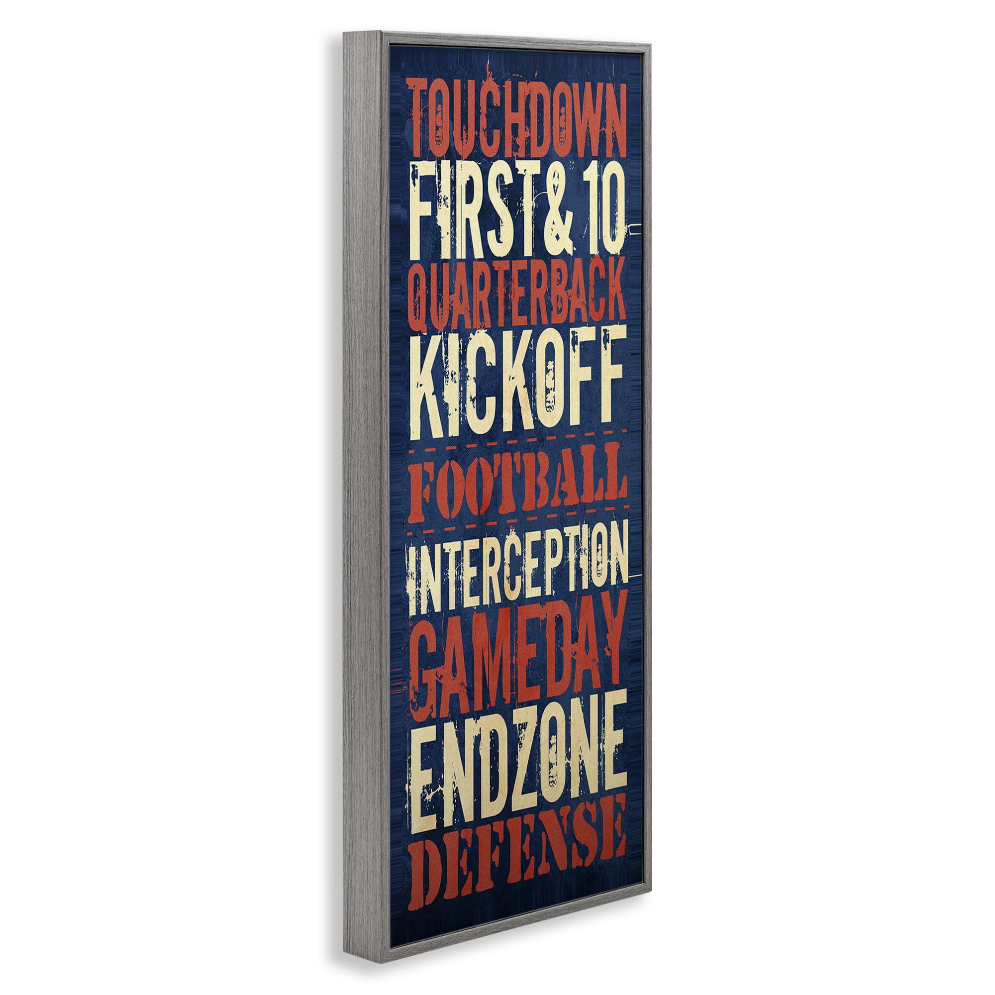Stupell Industries Rustic Football Phrases Art for Kids Painting Gray Framed Art Print Wall Art, 10 x 24