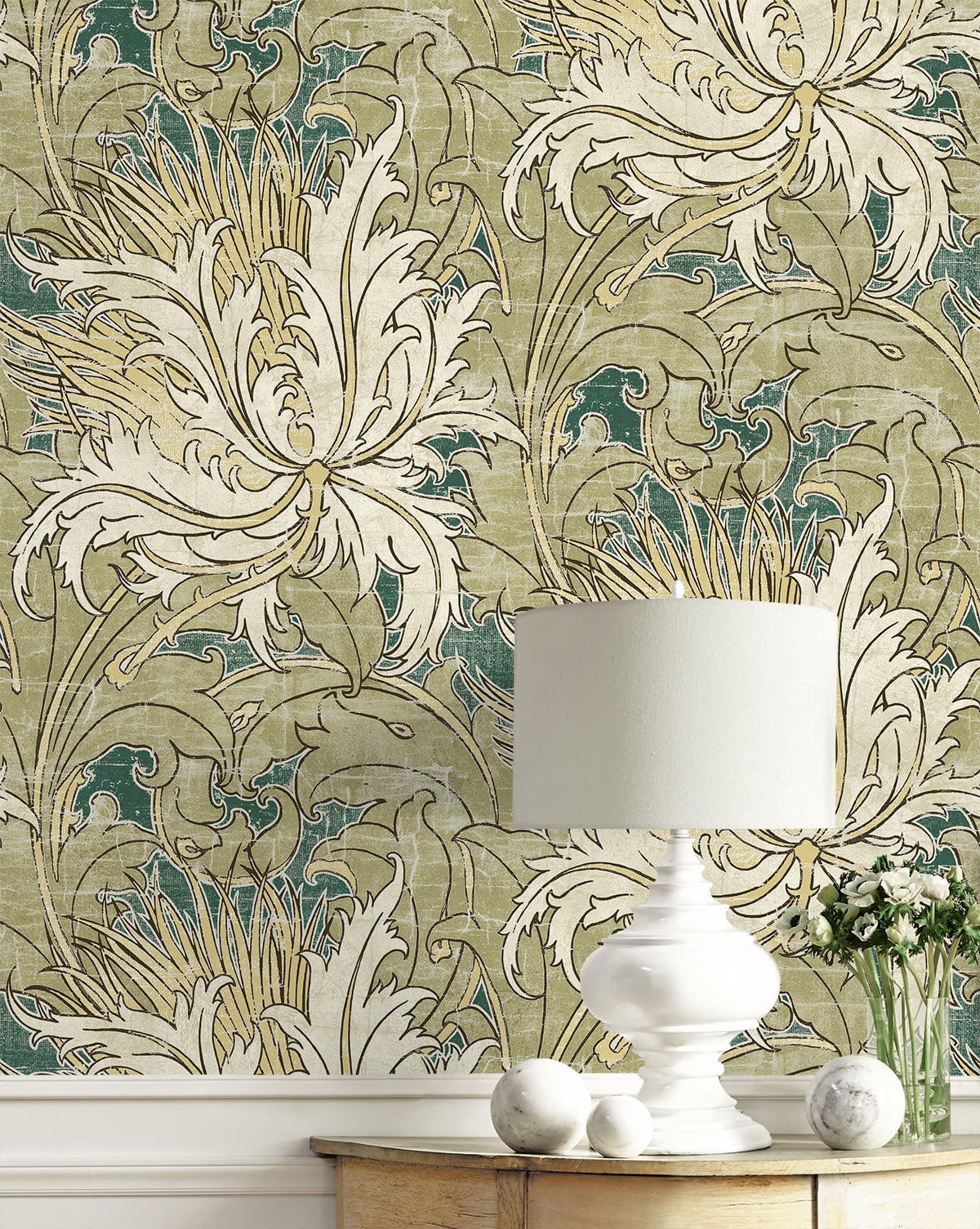 NextWall Juniper & Parchment Floral Folly Peel and Stick Wallpaper