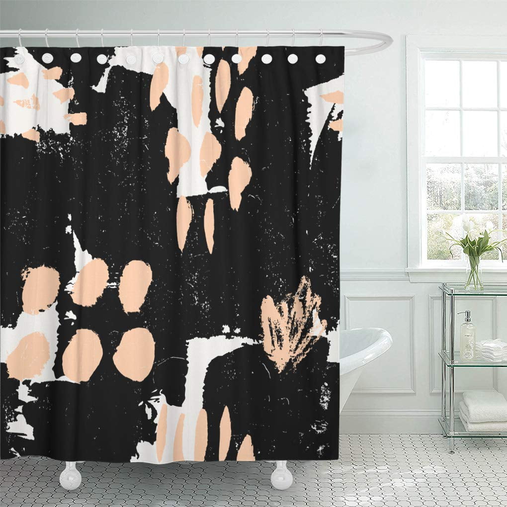 CYNLON Hand Brush Strokes in Pastel Peach Pink and Black Bathroom Decor ...