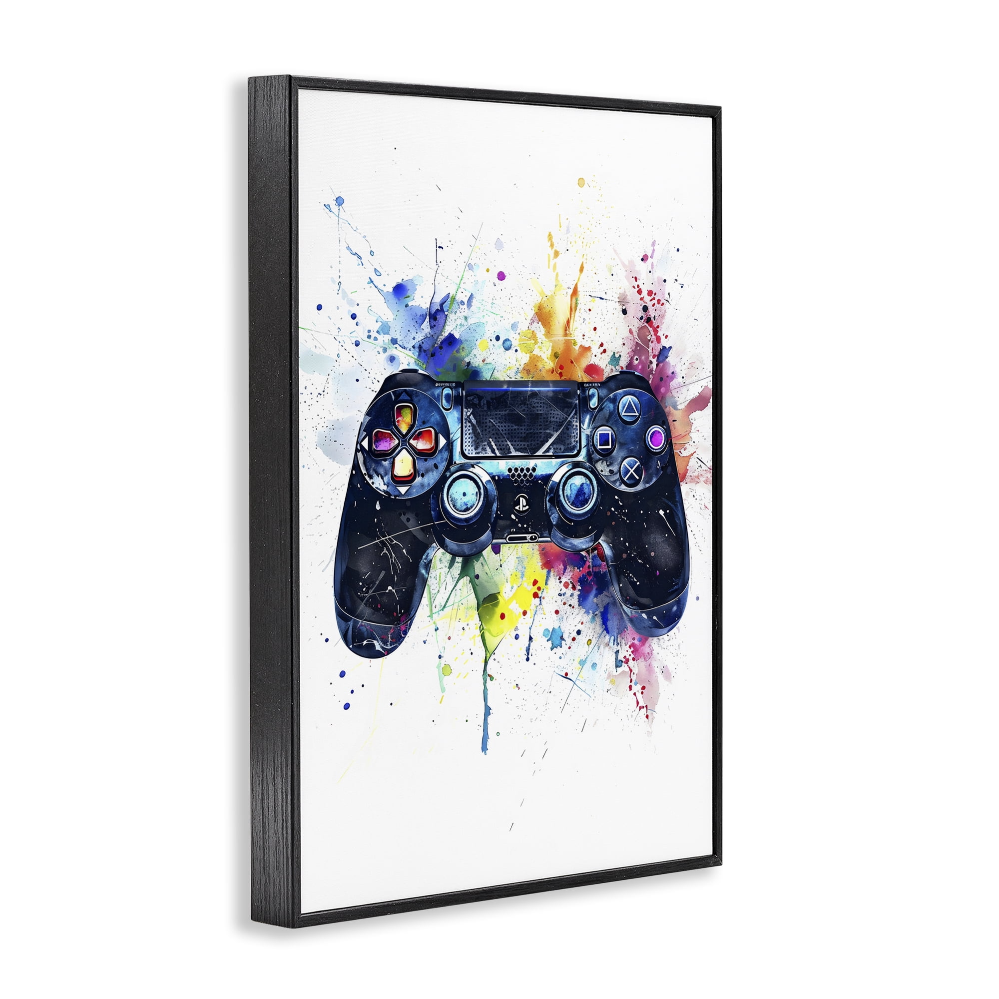 Stupell Industries Colorful Gaming Controller Splatter Black Framed Giclee Art, design by Creative Studio