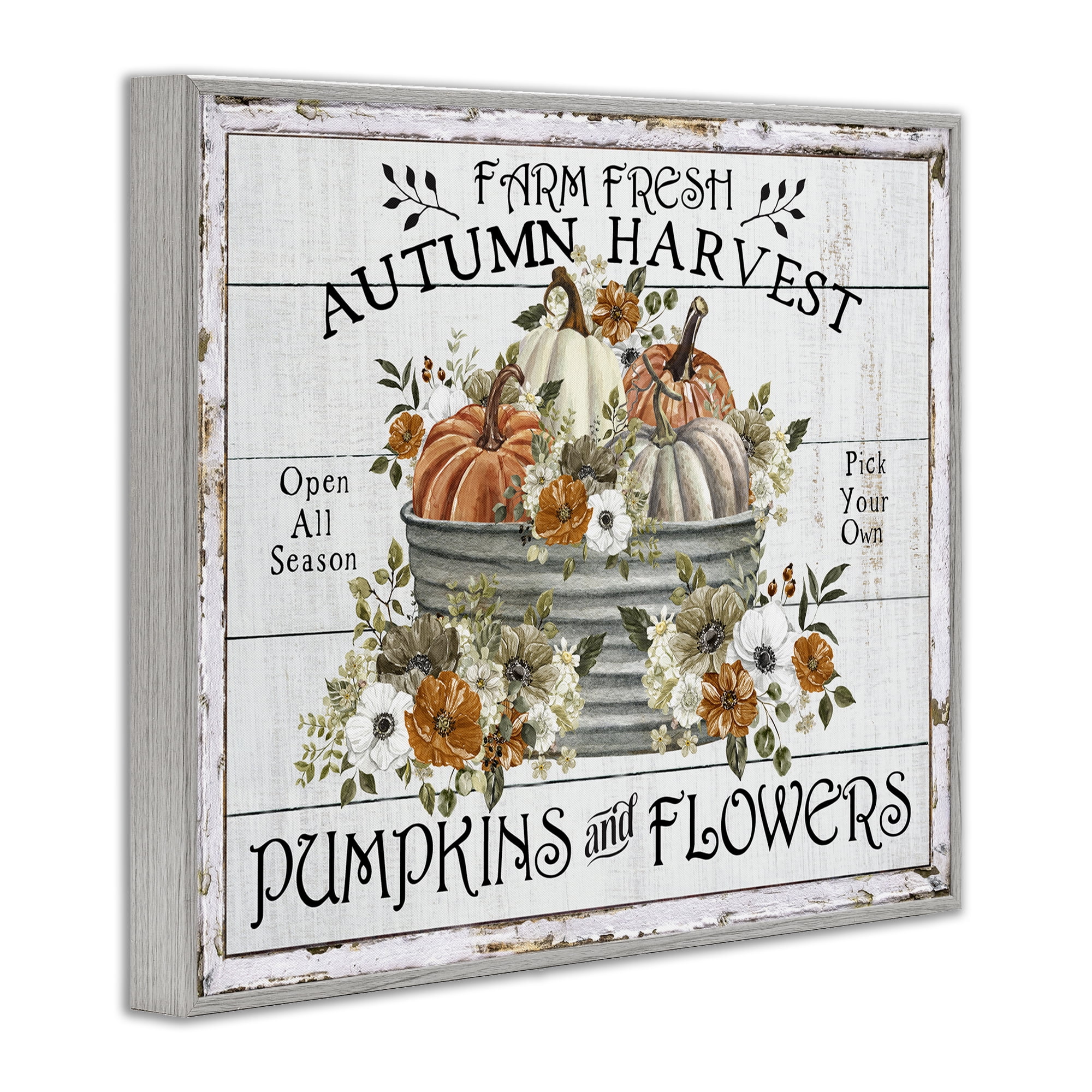 Stupell Industries Farm Fresh Harvest Pumpkin Holiday Painting Gray Framed Art Prints Wall Art, 14 x 11