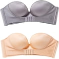thumbnail image 1 of 2 Pack Women Hand Shape Front/Back Buckle Invisible Wirefree Anti-Slip Strapless Push Up Bra, 1 of 5