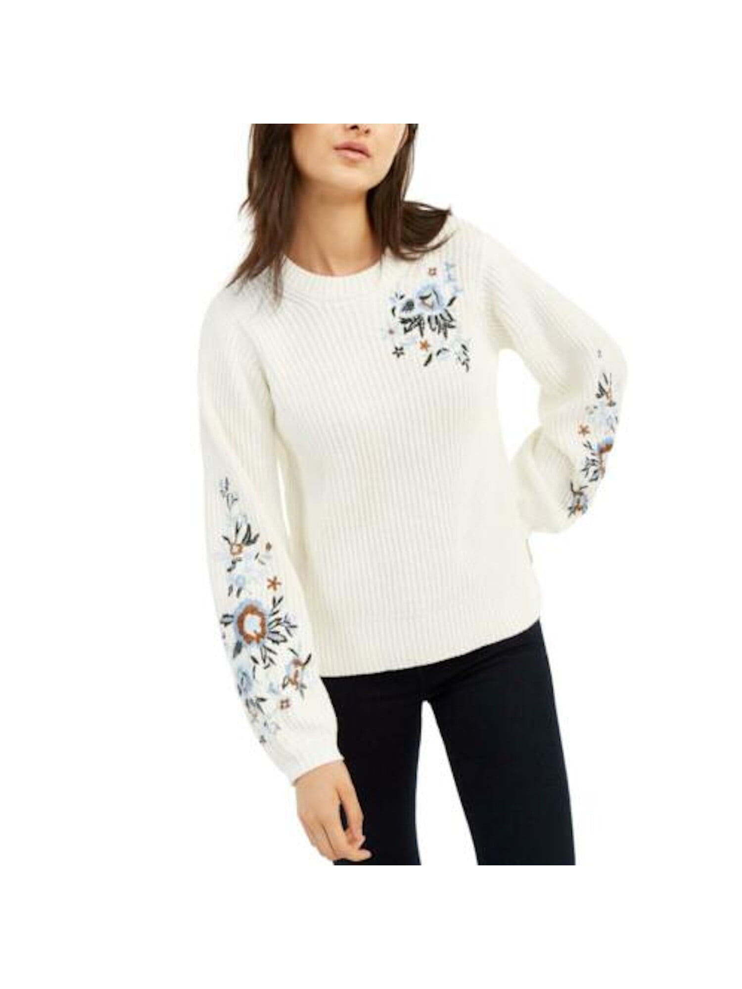Lucky Brand LUCKY BRAND Womens White Floral Long Sleeve Crew Neck