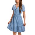 thumbnail image 4 of INSPIRE CHIC Women Denim Dress Casual Short Sleeve Elastic Waist A-Line Ruffle Hem Jean Dresses with Pockets S Light Blue, 4 of 6