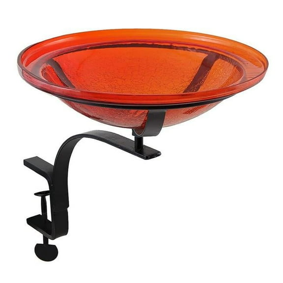 12 in. Red Crackle Birdbath with Rail Mount Bracket