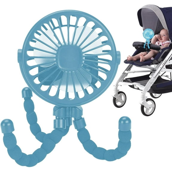 Baby Stroller Fan, 4000mAh Oscillating Mini Portable Fan with Light, 3 Speeds USB Operated Small Handheld Desk Fan, 360° Rotate Flexible Tripod Clip On Fan for Car Seat Crib Travel(Blue)