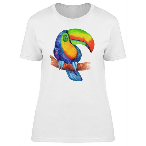 Rainbow Watercolor Exotic Toucan T-Shirt Women -Image by Shutterstock, Female Small
