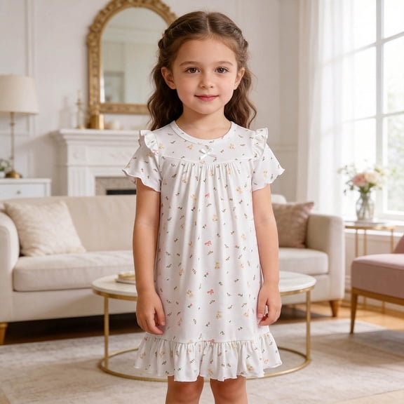 Angala Pajamas For Toddler Girls Graphic Pjs Outfits Short Sleeve Nightgown Dress Kid Fall Nightwear Sets