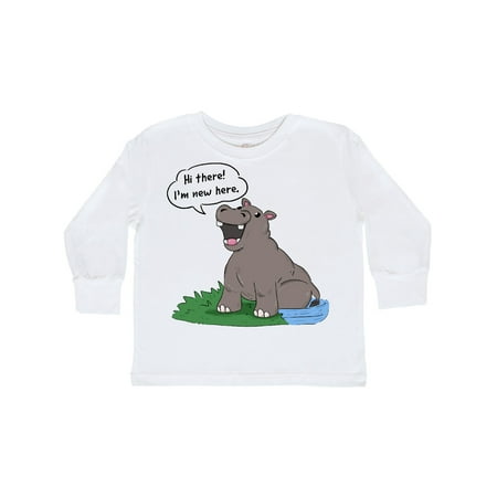 

Inktastic Hi There I m New Here Hippo Gift Toddler Boy or Toddler Girl Long Sleeve T-Shirt