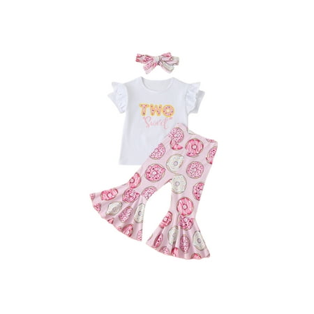 

Musuos Baby Girls Birthday Sweet Two Donut Bell Bottom Pants Headband Set