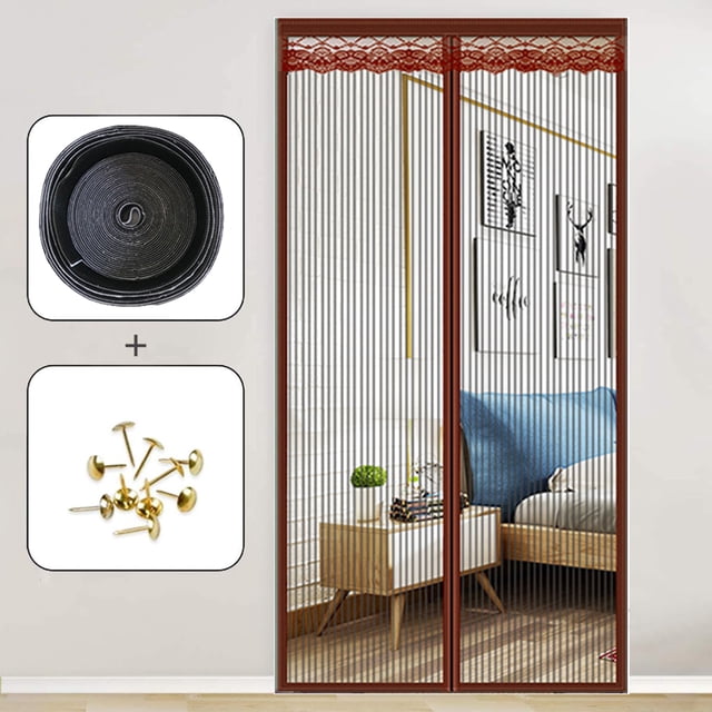 Mosquitera de malla con cierre magnético: cierre mágico resistente para puerta con imanes para puertas correderas, de patio, francesas, delanteras y traseras, apto para niños y mascotas, fácil de
