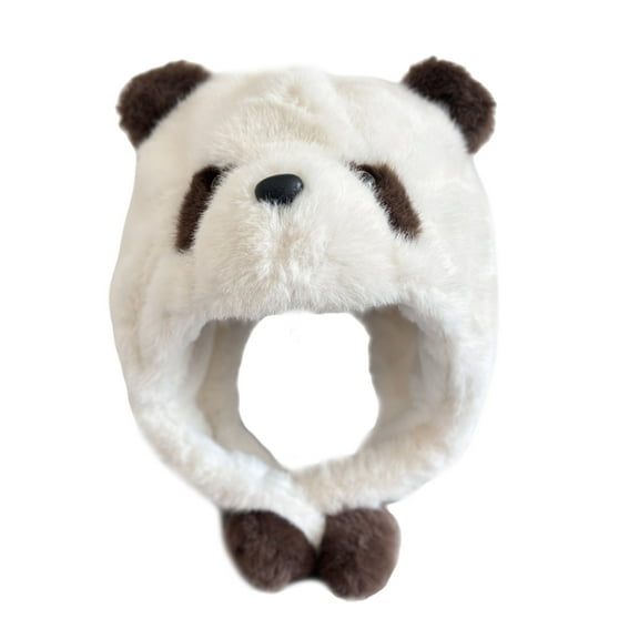 lanema Lovely Plush Panda Hat with Warm Earflap Female Kids Winter Activity Ski Hat Pullover Hat Ear Protective Trapper Hat