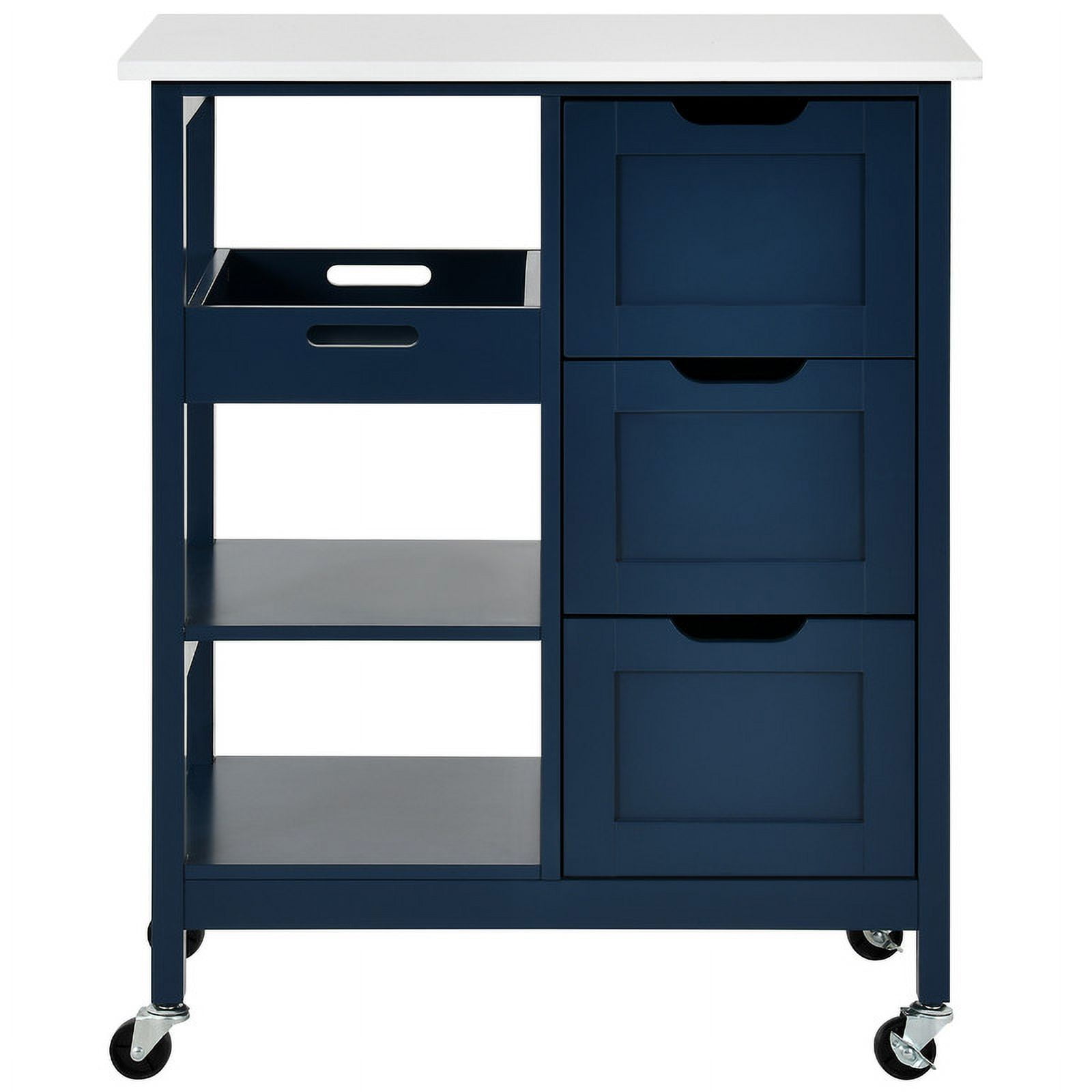 Dextrus Kitchen Island Cart, 26.4"L Kitchen Storage Cart with Shelves & Drawers, Blue