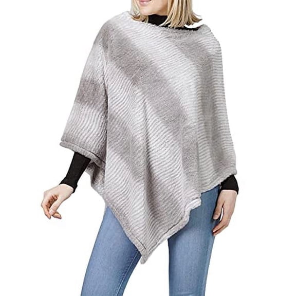 StylesILove Women Autumn Winter Ombre Stripe Faux Fur Soft Poncho Cape Ultra Warm Wrap for Autumn Winter Season (Grey)