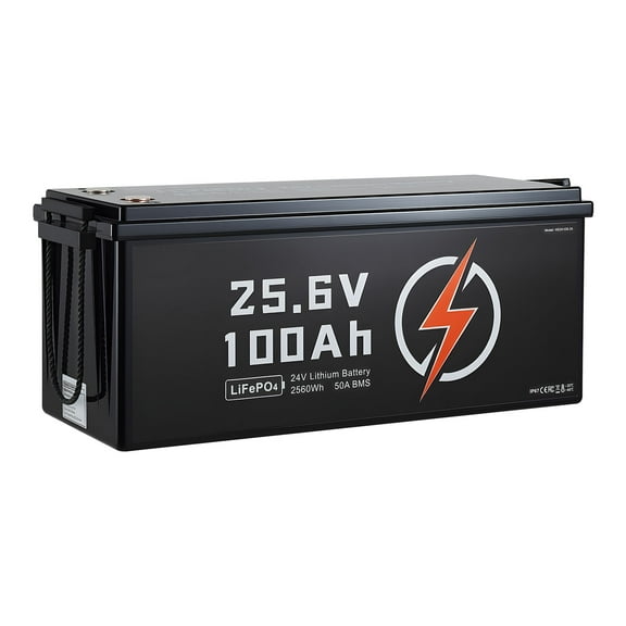 KFFKFF 24V 100Ah LiFePO4 Lithium Battery with Integrated 50A BMS, Rechargeable Deep Cycle Battery Featuring Low Temperature Protection, Over 4000 Charge Cycles, 2560Wh Capacity, Ideal for RVs