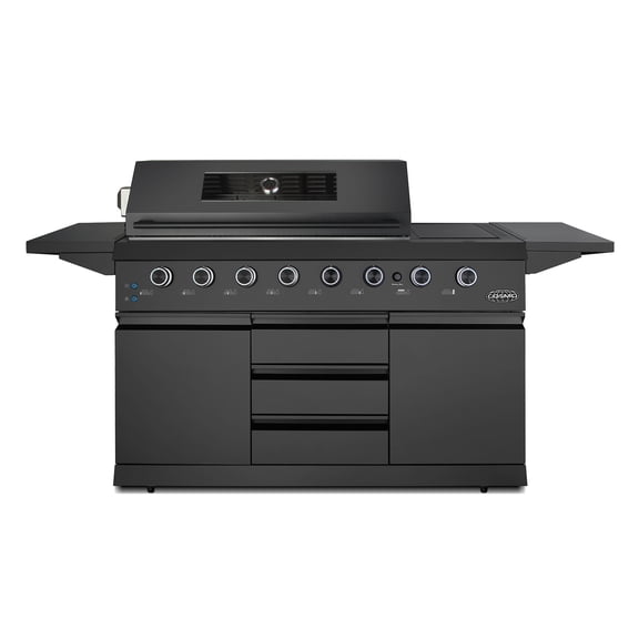 Cosmo 58 in. Newport Collection 6 Burner Gas Grill, Side Griddle, Infrared Rotisserie, Knob LEDs, Matte Black