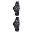 thumbnail image 4 of Qarigey Reloj de cuarzo con esfera de estrella Reloj de de metal de cuarzo analógico casual clásico para mujer con correa de acero negro 2piezas, 4 of 6