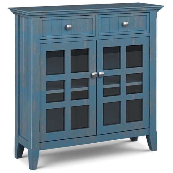 Acadian 36 inch Wide Solid Wood Entryway Storage Cabinet in Distressed Coastal Blue