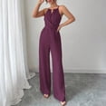 thumbnail image 2 of DORKASM Basic Jumpsuit Casual Waist Button Tie Jumpsuit For Women Purple S, 2 of 5