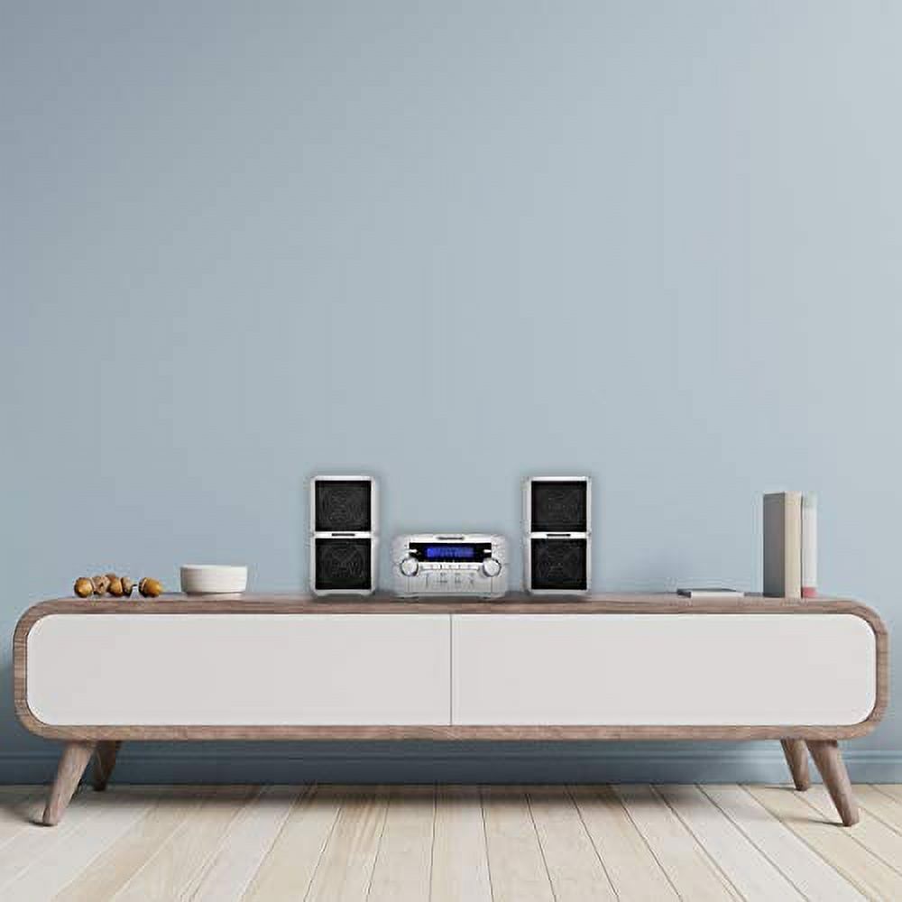 Magnavox MM435-WH 3-Piece Compact CD Shelf System with Digital AM/FM Stereo Radio, Bluetooth Wireless Technology, and Remote Control in White, LCD Display, AUX Port Compatible