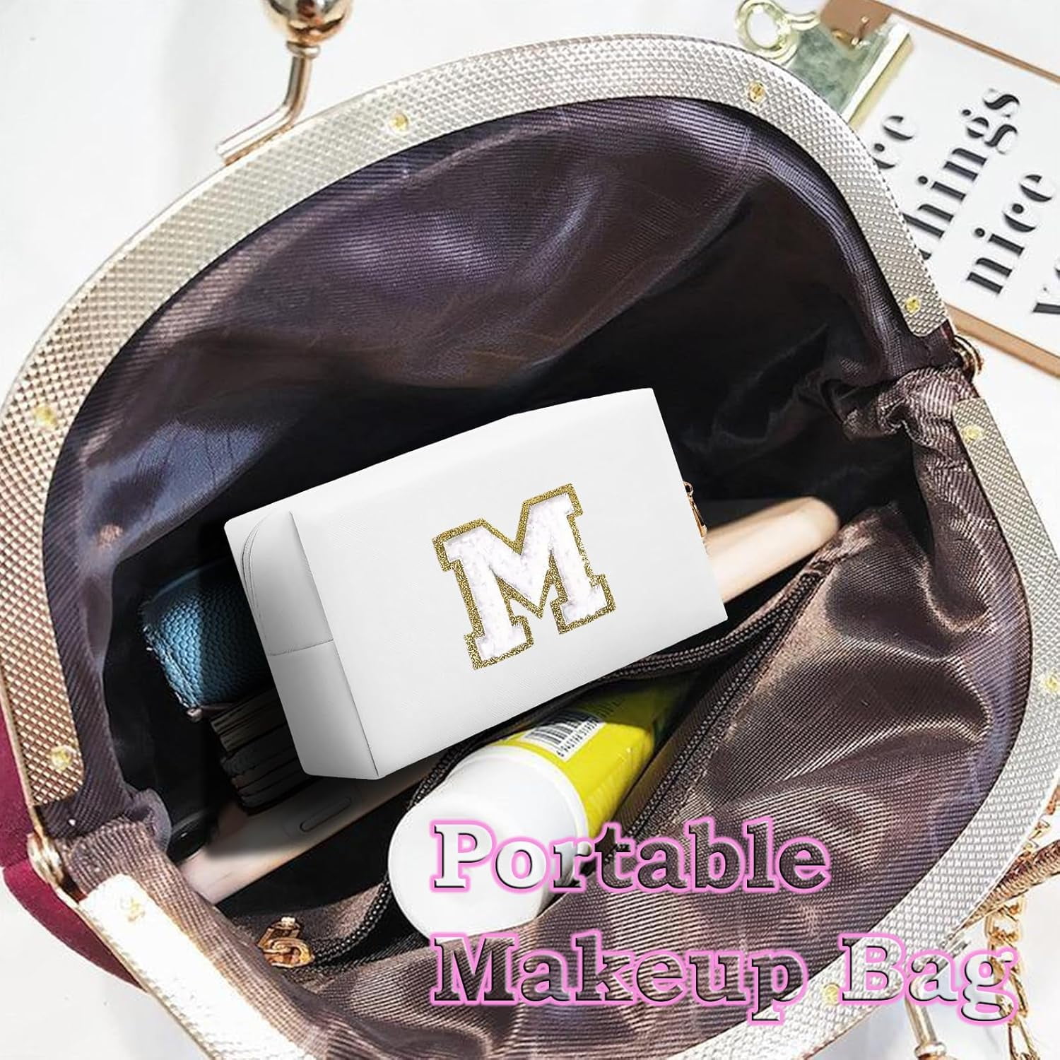 Trousse De Maquillage De Voyage - Double Fermeture Éclair, Imperméable, Grande Capacité (23x16x17 Cm) - Motif Crâne Rose - Cadeau Fille/Femme - 13