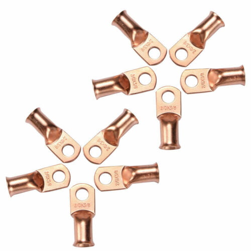 10 Lot 6 AWG 3/8" Hole Ring Terminal Lug Bare Copper Uninsulated Gauge 
