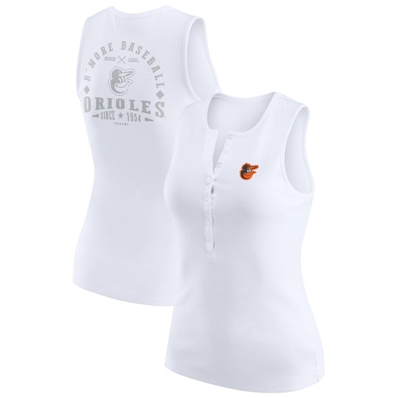 Women's WEAR by Erin Andrews White Baltimore Orioles Rib-Knit Henley Tank Top