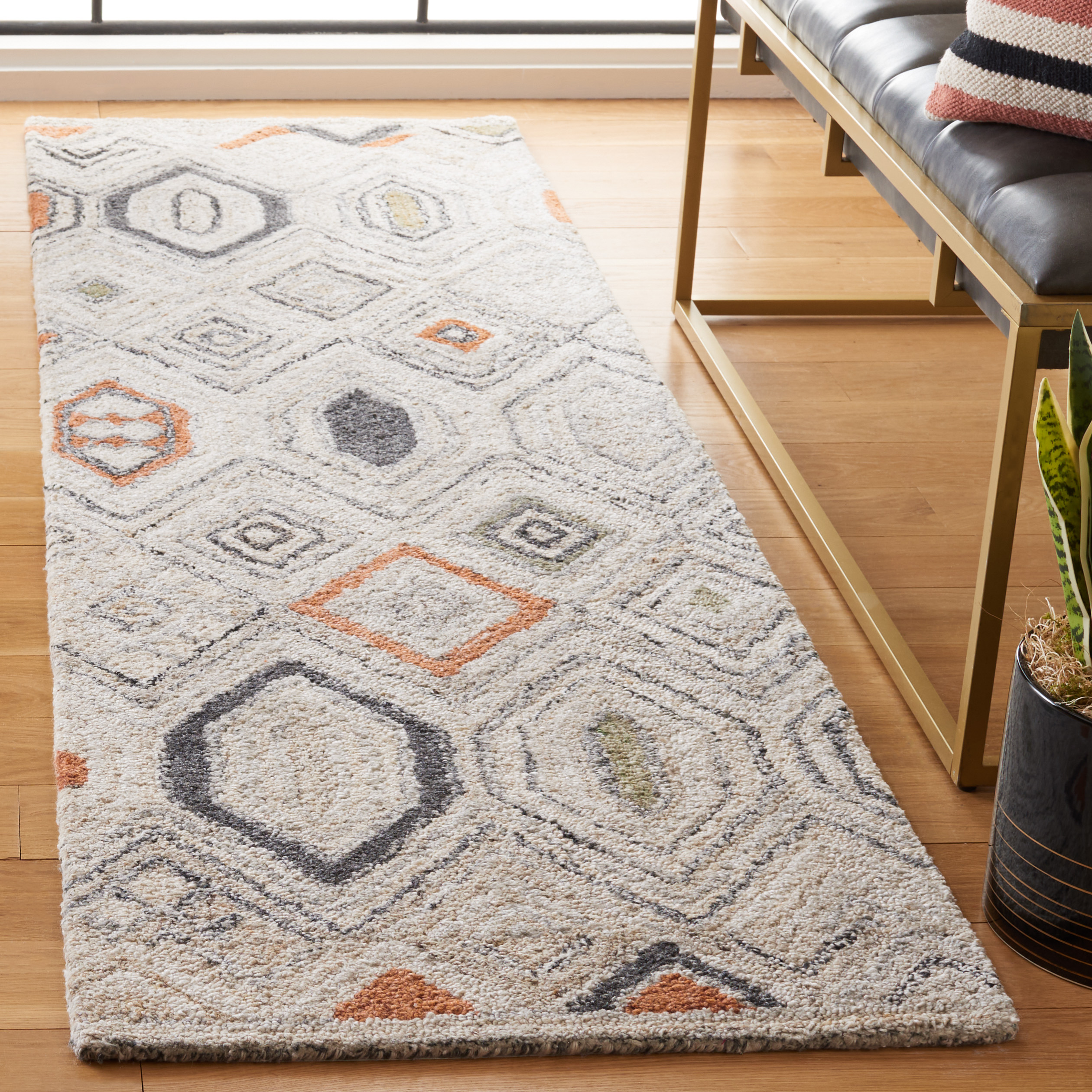 SAFAVIEH Marquee Blake Diamond Polyester Runner Rug, Rust/Grey, 2'3" x 8'