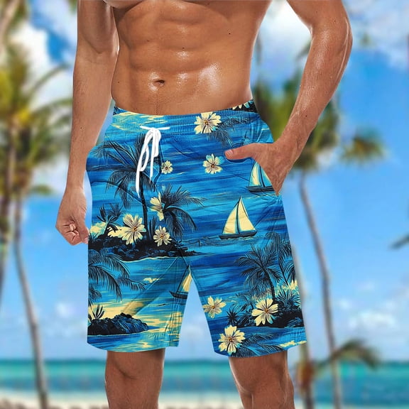 Xdegoge Tropical Board Shorts for Men Quick Dry Swim Trunks Elastic Waist Drawstring Bathing Suits Summer Beach Shorts with Side Pockets for Surfing Swimming Holiday