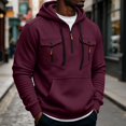 thumbnail image 2 of Mens Pullover Hoodie Fleece Sweatshirt Chest Zip Pockets Kangaroo Pocket Casual Hooded Top, 2 of 8
